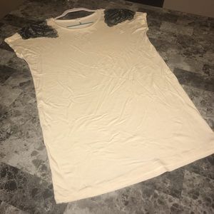 Beige T-shirt dress with wing detail